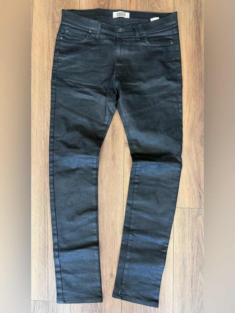 Naked & Famous Stacked Guy Jeans Wax Coated Black Stretch Japanese Denim 32x32